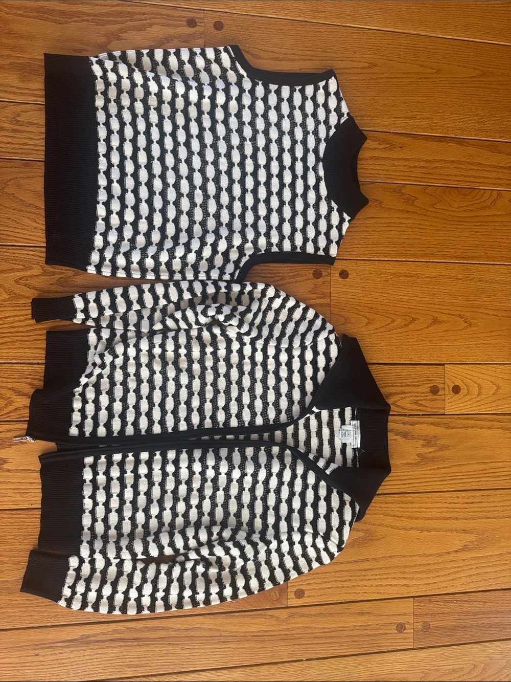 Black & White Knit Sleeveless Top and Zip Cardigan Set